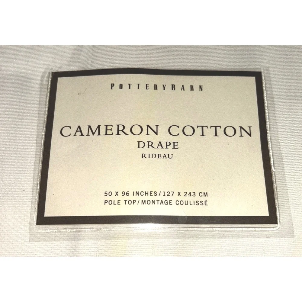 Pottery Barn Cameron Cotton‎ Drape White 50x96 Pole Top Curtain Panel New